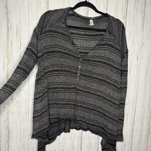Free People Striped Gray Long Sleeve Slouchy Top